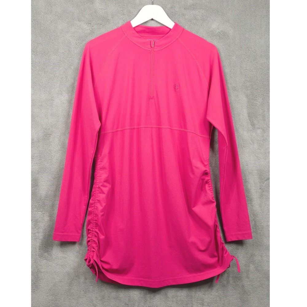 COOLIBAR Lawai Ruche Swim Shirt UPF 50+ Rash Guard Quarter Zip Pink Sz L